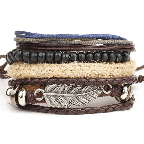 4PCS Multi-layer leather bracelet