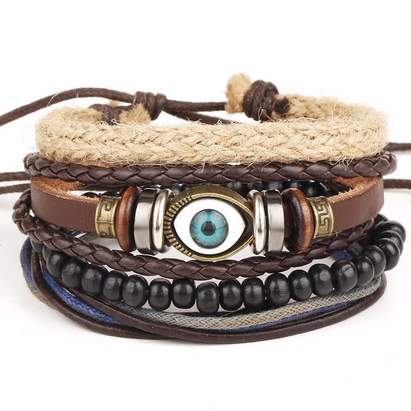 4PCS Multi-layer leather bracelet