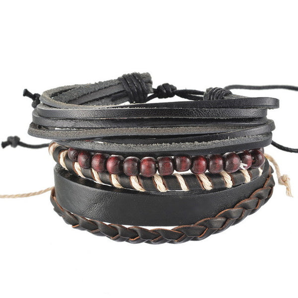4pcs Braided Adjustable Leather Bracelet