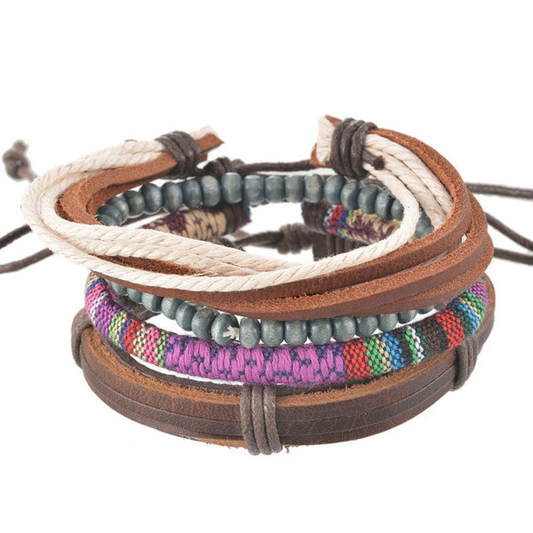 4pcs Braided Adjustable Leather Bracelet