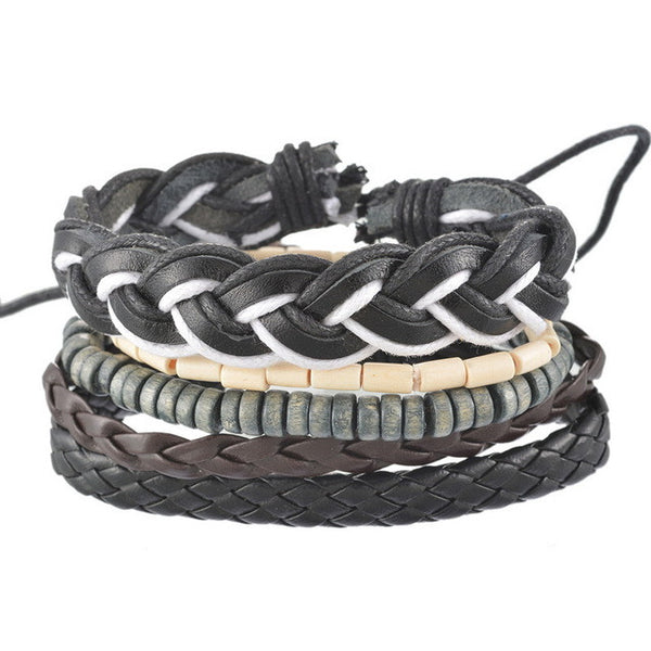 4pcs Braided Adjustable Leather Bracelet
