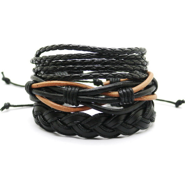 4PCS Multi-layer leather bracelet