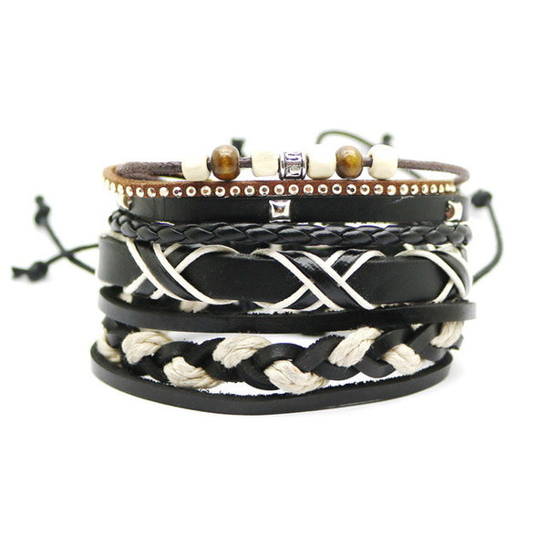 4PCS Multi-layer leather bracelet