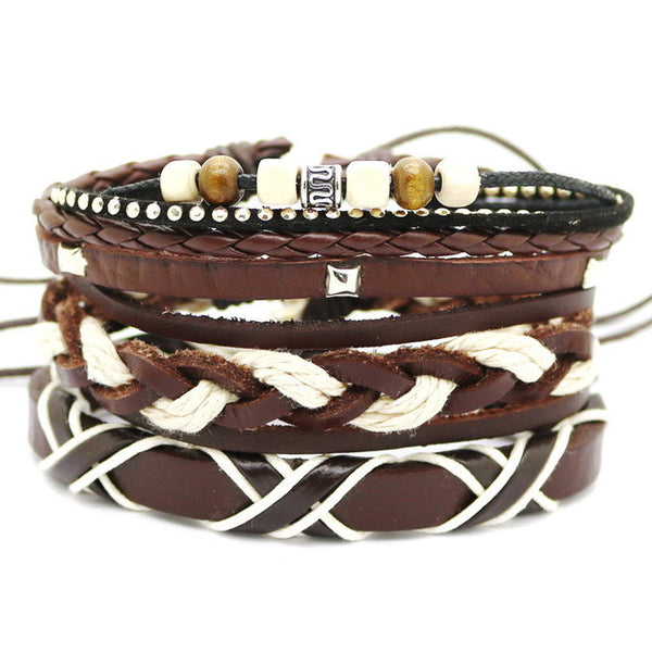 4PCS Multi-layer leather bracelet