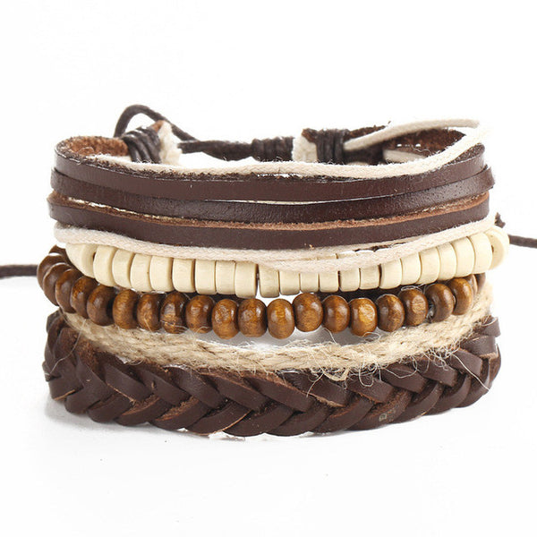 4PCS Multi-layer leather bracelet