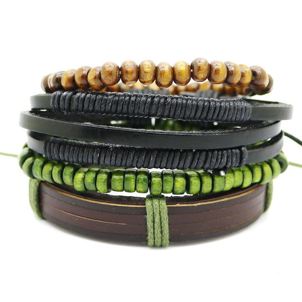 4PCS Multi-layer leather bracelet