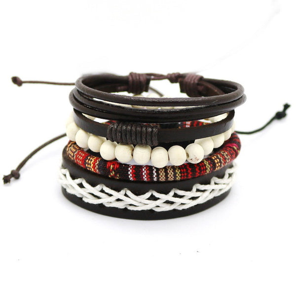 4PCS Multi-layer leather bracelet