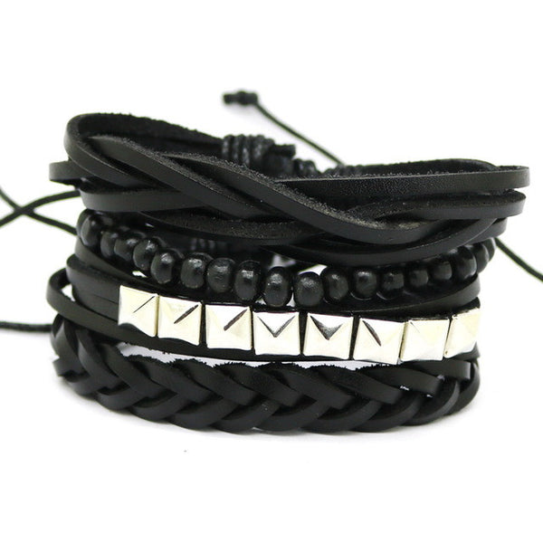 4PCS Multi-layer leather bracelet
