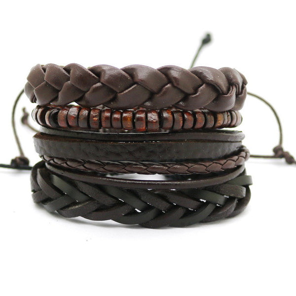 4PCS Multi-layer leather bracelet
