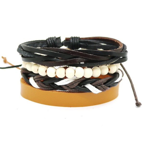 4PCS Multi-layer leather bracelet