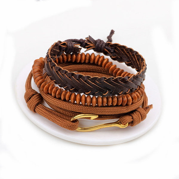 4PCS Multi-layer leather bracelet