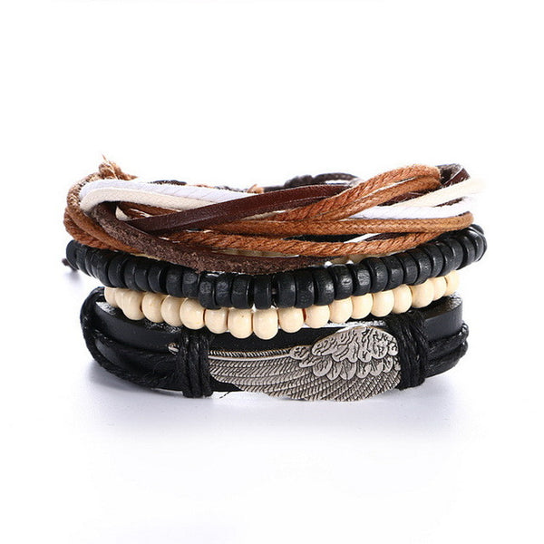 4PCS Multi-layer leather bracelet