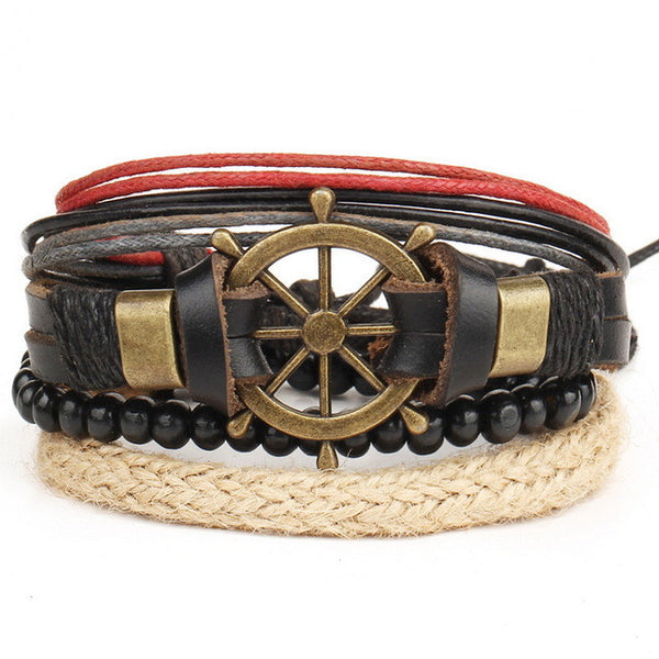 4PCS Multi-layer leather bracelet