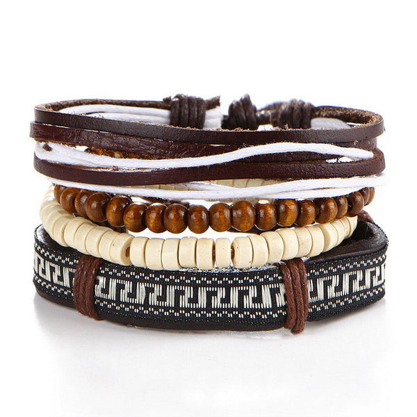 4PCS Multi-layer leather bracelet