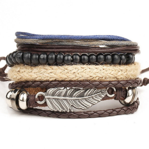 4PCS Multi-layer leather bracelet