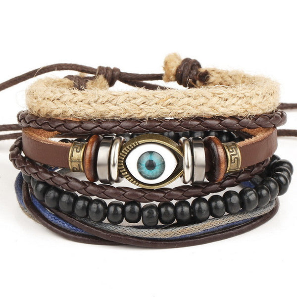 4PCS Multi-layer leather bracelet