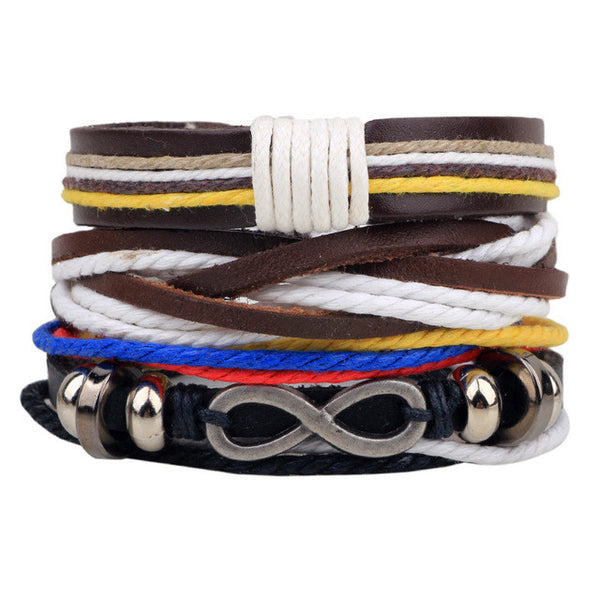 4PCS Multi-layer leather bracelet