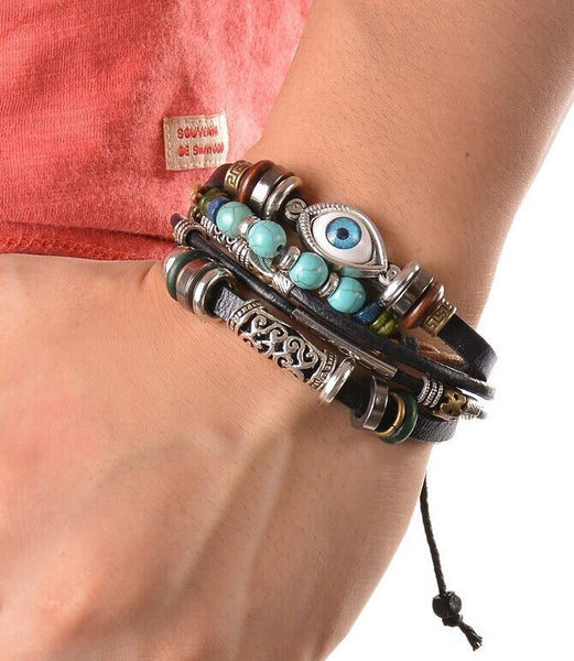 4pcs Braided Adjustable Leather Bracelet