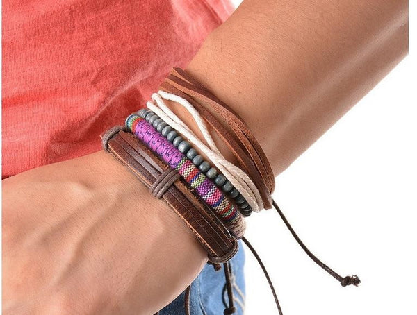 4pcs Braided Adjustable Leather Bracelet