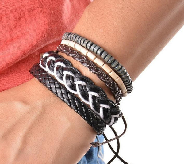 4pcs Braided Adjustable Leather Bracelet