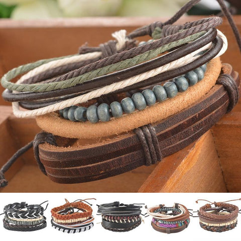 4pcs Braided Adjustable Leather Bracelet